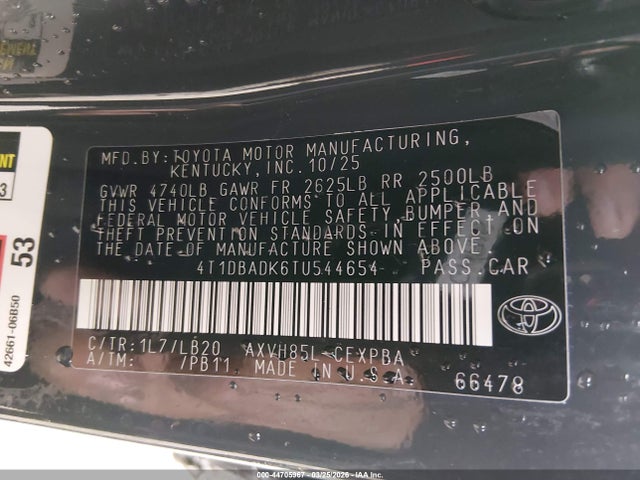 Toyota CAMRY XSE 2026 4T1DBADK6TU544654 Image 9