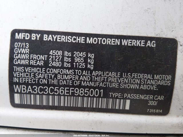 Продажа на аукционе авто 2014 Bmw 320i Xdrive, vin: WBA3C3C56EF985001, номер лота: 44705966