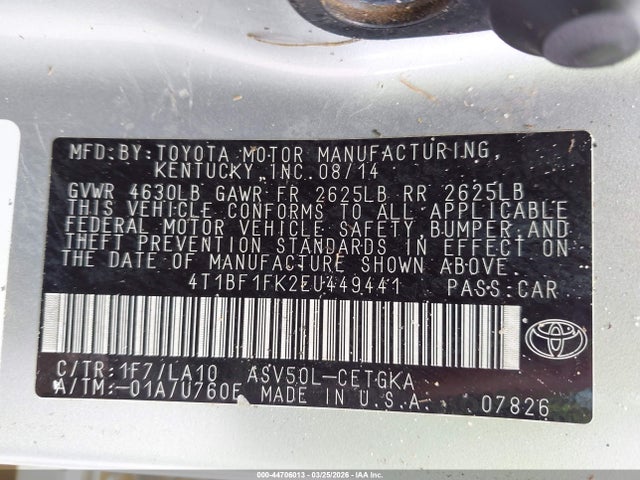 Продаж на аукціоні авто 2014 Toyota Camry Xle, vin: 4T1BF1FK2EU449441, номер лоту: 44706013