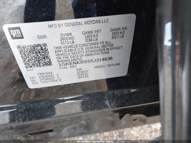 2025 Gmc Acadia Fwd Elevation მანქანა იყიდება აუქციონზე, vin: 1GKENKRS5SJ214636, აუქციონის ნომერი: 44706021