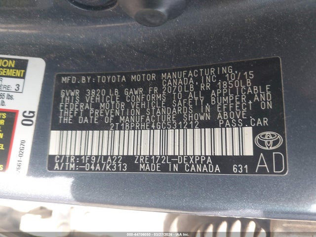 Toyota Corolla Le Eco Premium 2016 2T1BPRHE4GC531212 Image 9