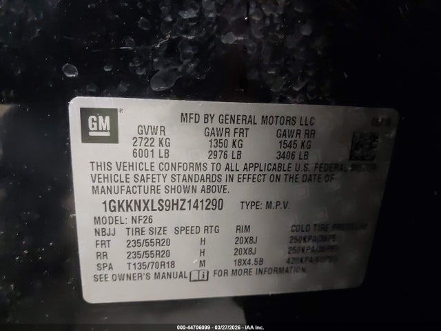 1GKKNXLS9HZ141290 GMC Acadia Denali