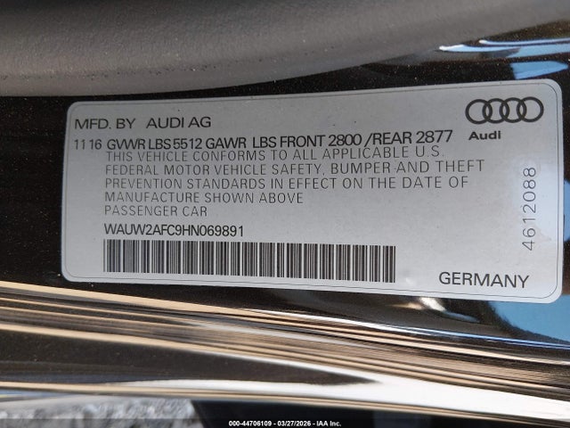 Продажа на аукционе авто 2017 Audi A7 3.0t Premium Plus, vin: WAUW2AFC9HN069891, номер лота: 44706109