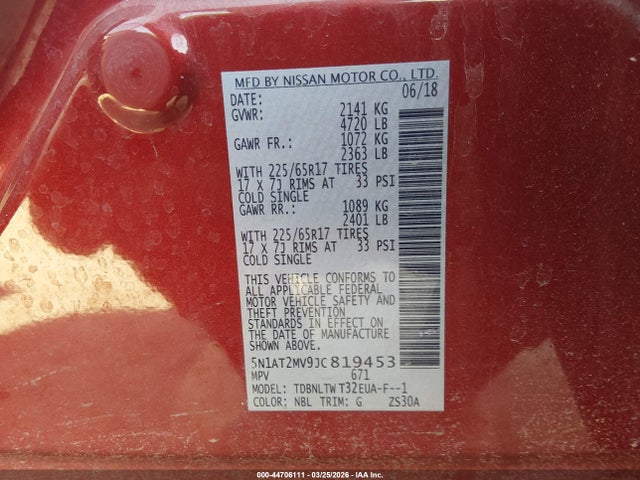 5N1AT2MV9JC819453 Nissan ROGUE SV