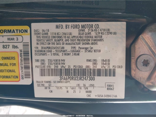 Ford Fusion Hybrid Titanium 2018 3FA6P0RU2JR247300 Image 9