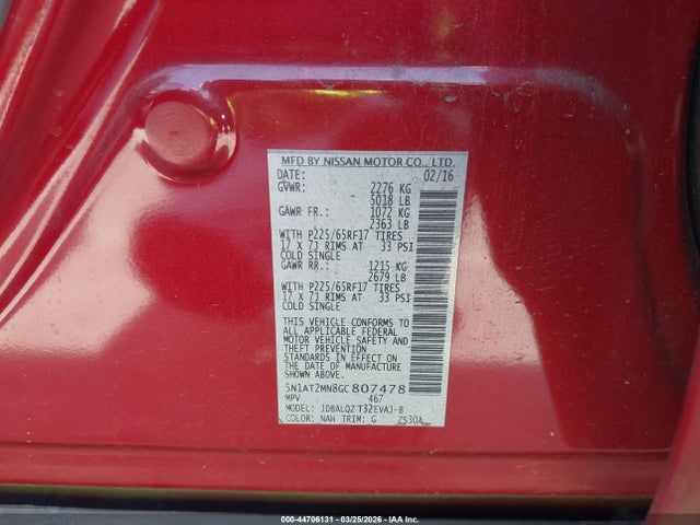 5N1AT2MN8GC807478 Nissan ROGUE SV