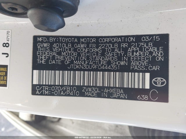 Toyota Prius Two 2015 JTDKN3DU9F0444351 Image 9
