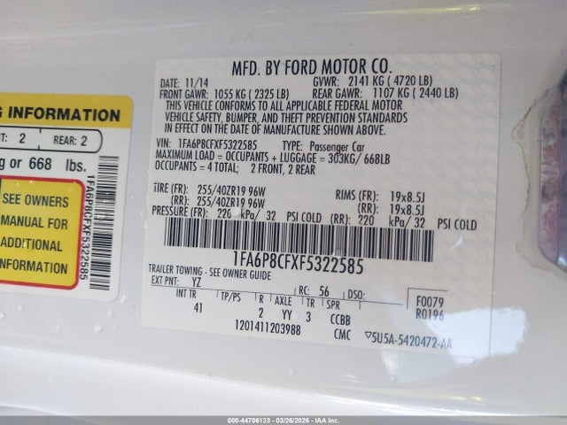 1FA6P8CFXF5322585 Ford Mustang Gt Premium