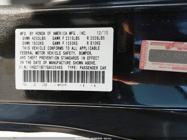Honda ACCORD EX 2016 1HGCT1B77GA005495 Image 9