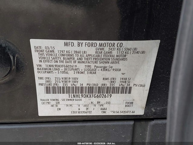 2015 LINCOLN MKS 1LNHL9DKXFG602619 Photo 8