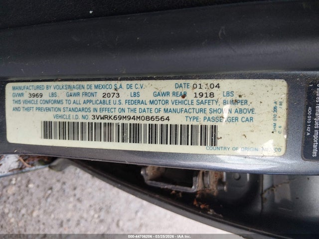 44706206 :رقم المزاد ، 3VWRK69M94M086564 vin ، 2004 Volkswagen Jetta Gl مزاد بيع