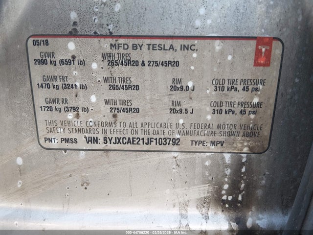 Tesla MODEL X 2018 5YJXCAE21JF103792 Image 8