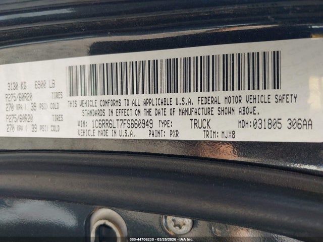 44706230 :رقم المزاد ، 1C6RR6LT7FS660949 vin ، 2015 Ram 1500 Outdoorsman مزاد بيع