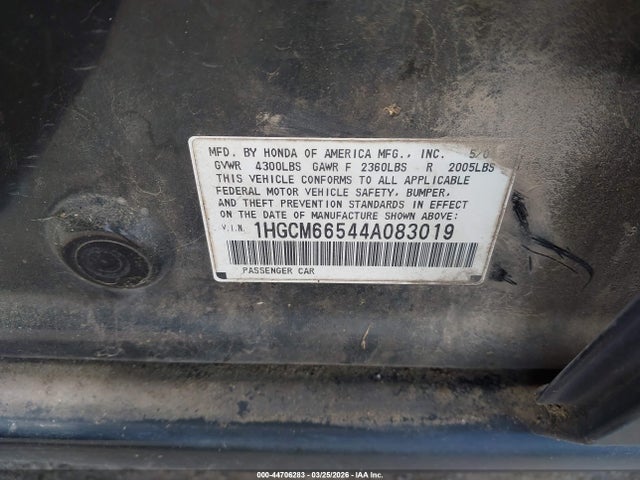 Aukcja sprzedaży 2004 Honda Accord 3.0 Ex, vin: 1HGCM66544A083019, numer aukcji: 44706283