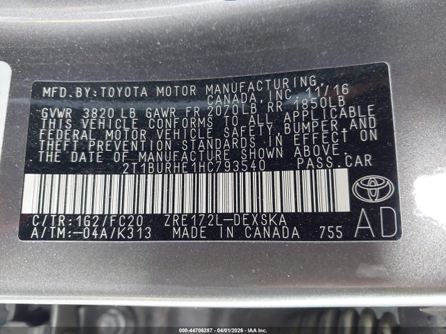 Toyota COROLLA SE 2017 2T1BURHE1HC793540 Image 9