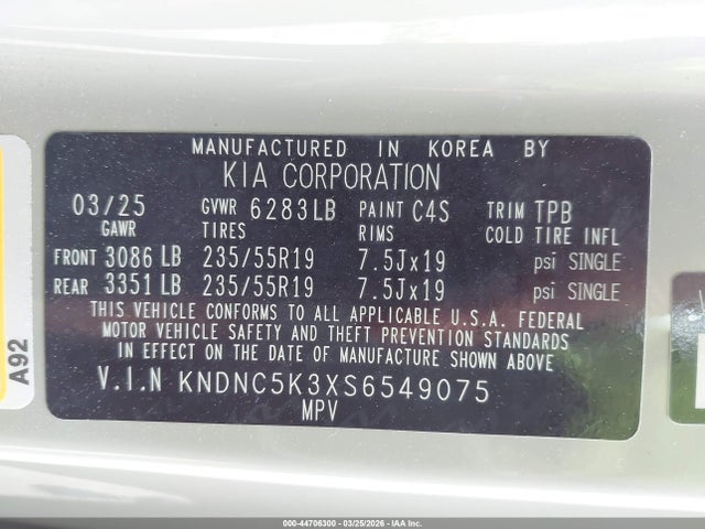 Продажа на аукционе авто 2025 Kia Carnival Mpv Ex, vin: KNDNC5K3XS6549075, номер лота: 44706300
