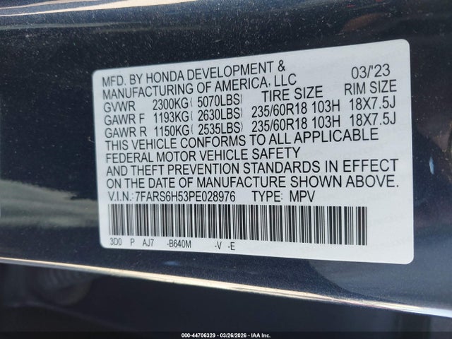 7FARS6H53PE028976 Honda Cr-v Hybrid Sport