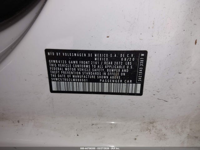 Aukcja sprzedaży 2020 Volkswagen Jetta 1.4t R-line/1.4t S/1.4t Se, vin: 3VWC57BU2LM086501, numer aukcji: 44706355