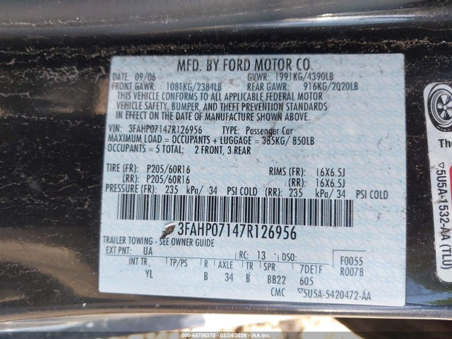 2007 FORD FUSION 3FAHP07147R126956 Photo 8