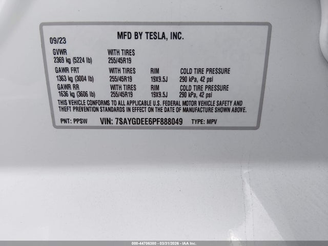 Aukcja sprzedaży 2023 Tesla Model Y, vin: 7SAYGDEE6PF888049, numer aukcji: 44706380