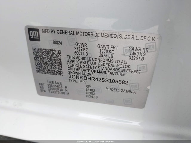 Aukcja sprzedaży 2025 Chevrolet Blazer Awd 2lt, vin: 3GNKBHR42SS105682, numer aukcji: 44706398