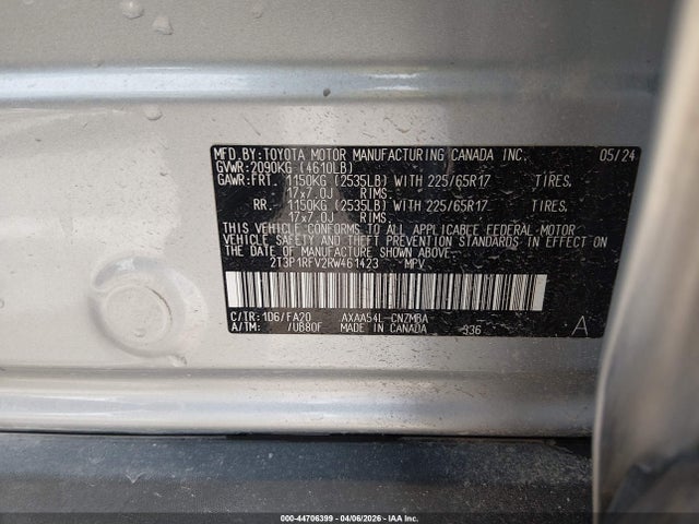 2024 Toyota Rav4 Xle მანქანა იყიდება აუქციონზე, vin: 2T3P1RFV2RW461423, აუქციონის ნომერი: 44706399