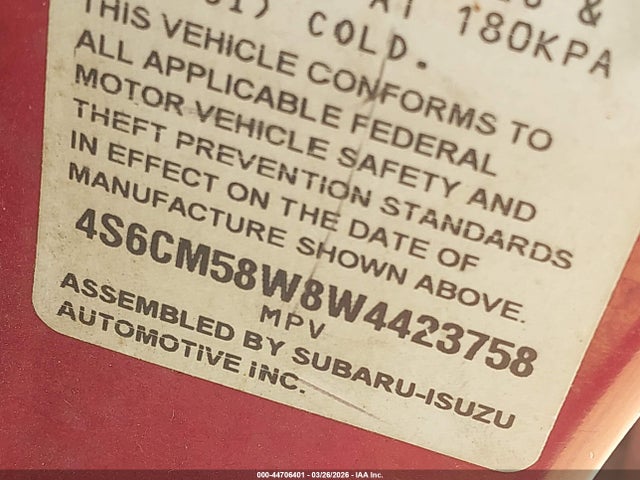 44706401 :رقم المزاد ، 4S6CM58W8W4423758 vin ، 1998 Honda Passport Ex/lx مزاد بيع