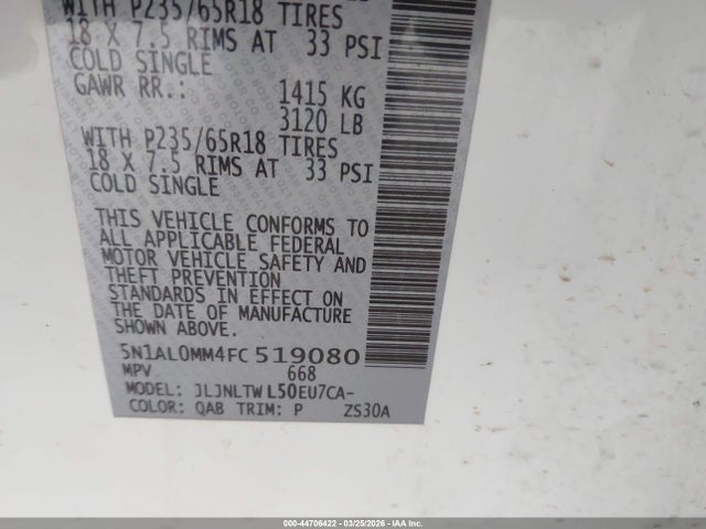 Продаж на аукціоні авто 2015 Infiniti Qx60, vin: 5N1AL0MM4FC519080, номер лоту: 44706422