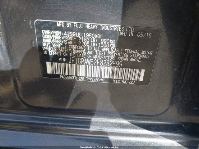 Aukcja sprzedaży 2015 Subaru Impreza 2.0i Sport Limited, vin: JF1GPAW62F8282699, numer aukcji: 44706430