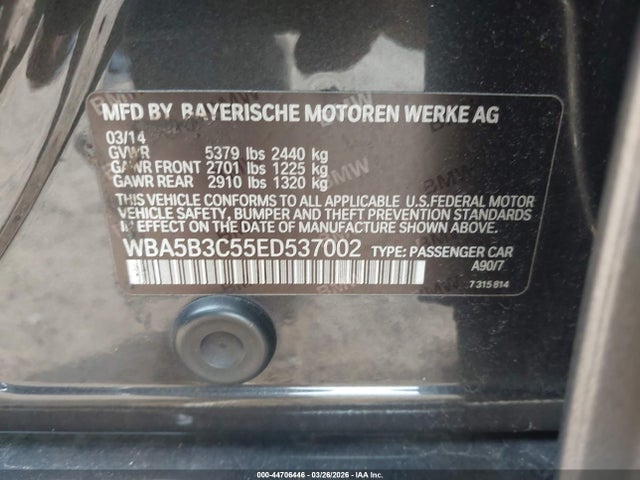 44706446 :رقم المزاد ، WBA5B3C55ED537002 vin ، 2014 Bmw 535i Xdrive مزاد بيع