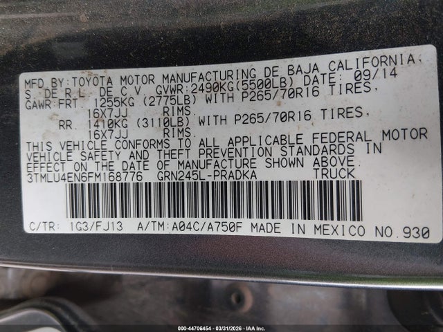 Toyota Tacoma Base V6 2015 3TMLU4EN6FM168776 Image 9