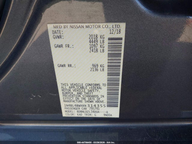 Nissan Altima 2.5 S 2019 1N4BL4BWXKN314355 Image 9