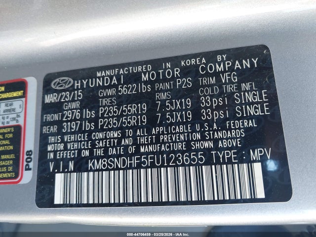 KM8SNDHF5FU123655 Hyundai Santa Fe Gls