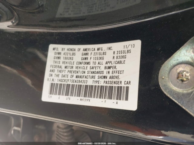 Aukcja sprzedaży 2014 Honda Accord Ex, vin: 1HGCR2F75EA094303, numer aukcji: 44706463