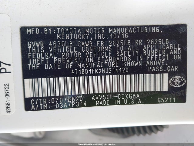 2017 TOYOTA CAMRY HYBRID 4T1BD1FKXHU214120 Photo 8
