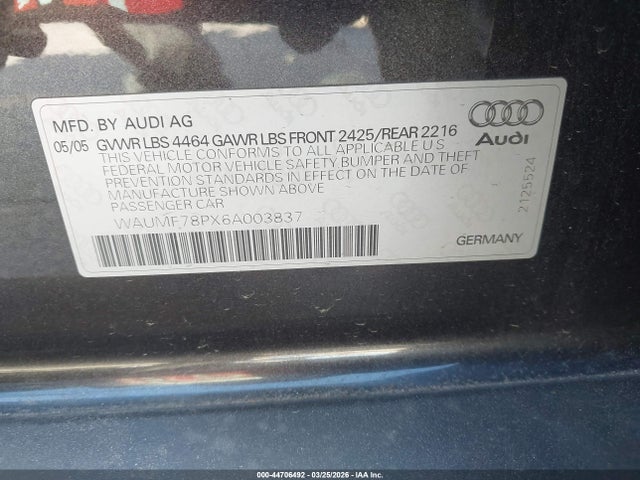 2006 AUDI A3 WAUMF78PX6A003837 Photo 8