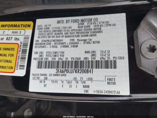 Ford Fusion Hybrid Se 2019 3FA6P0LU7KR200841 Image 9