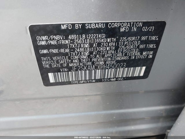 Продаж на аукціоні авто 2023 Subaru Forester Wilderness, vin: JF2SKAMCXPH450023, номер лоту: 44706532
