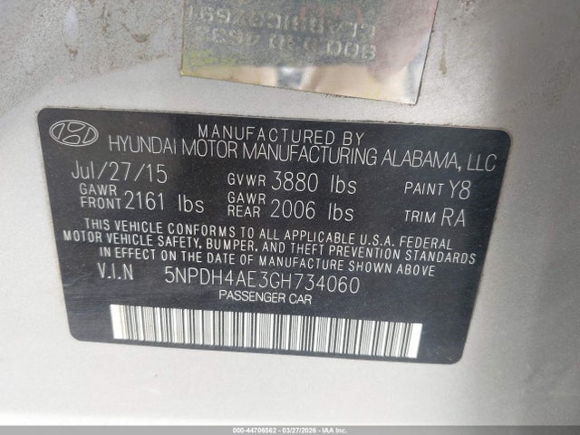 Aukcja sprzedaży 2016 Hyundai Elantra Se, vin: 5NPDH4AE3GH734060, numer aukcji: 44706562