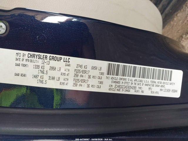 44706567 :رقم المزاد ، 2C4RDGCGXER254289 vin ، 2014 Dodge Grand Caravan Sxt مزاد بيع