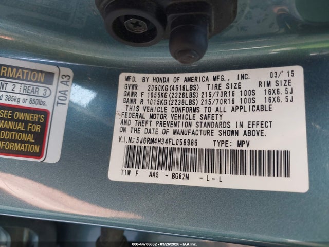 Honda CR-V LX 2015 5J6RM4H34FL058986 Image 9