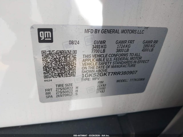 1GKS2GKT7RR380907 GMC Yukon Xl 4wd Slt