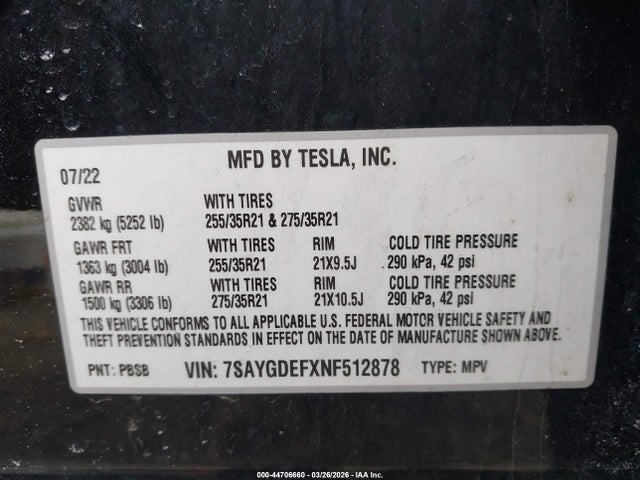7SAYGDEFXNF512878 Tesla Model Y Performance Dual Motor All-wheel Drive