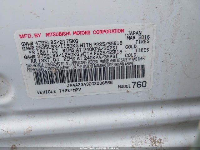 2016 MITSUBISHI OUTLANDER JA4AZ3A32GZ036566 Photo 8