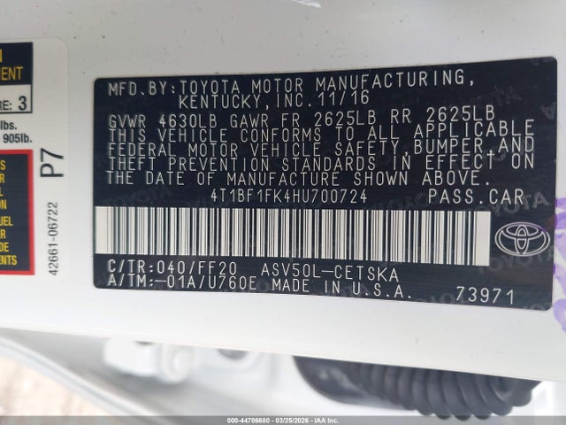 Toyota CAMRY SE 2017 4T1BF1FK4HU700724 Image 9
