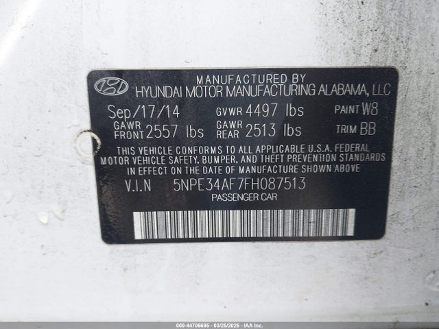 Aukcja sprzedaży 2015 Hyundai Sonata Limited, vin: 5NPE34AF7FH087513, numer aukcji: 44706695