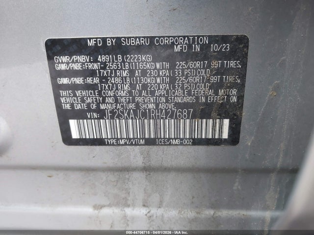 Продажа на аукционе авто 2024 Subaru Forester Wilderness, vin: JF2SKAJC1RH427687, номер лота: 44706715