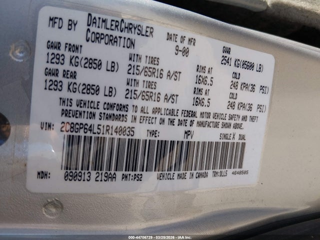 2001 CHRYSLER TOWN & COUNTRY 2C8GP64L51R140035 Photo 8