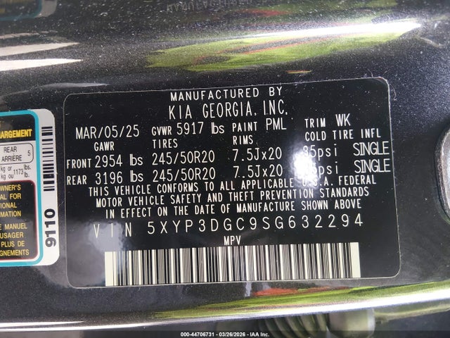 Aukcja sprzedaży 2025 Kia Telluride Ex, vin: 5XYP3DGC9SG632294, numer aukcji: 44706731