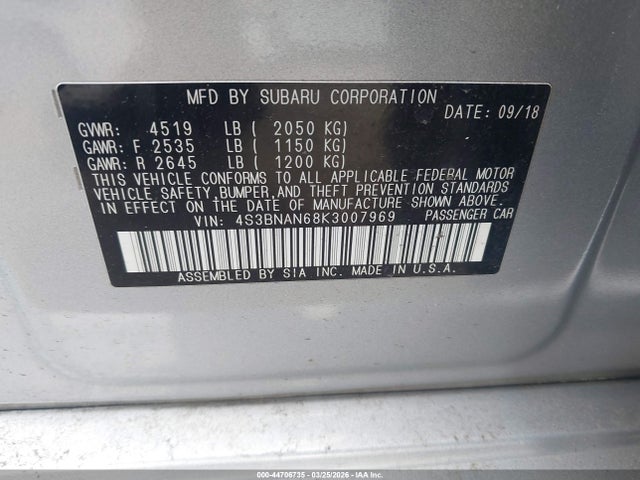 Продажа на аукционе авто 2019 Subaru Legacy 2.5i Limited, vin: 4S3BNAN68K3007969, номер лота: 44706735